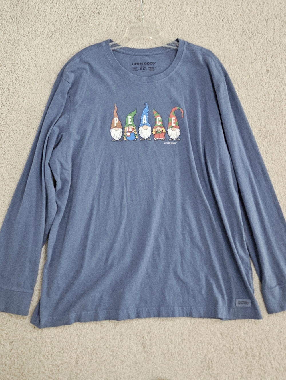 Life Is Good Shirt Mens Christmas Gnome Crusher Blue Long Sleeve Holiday XXL